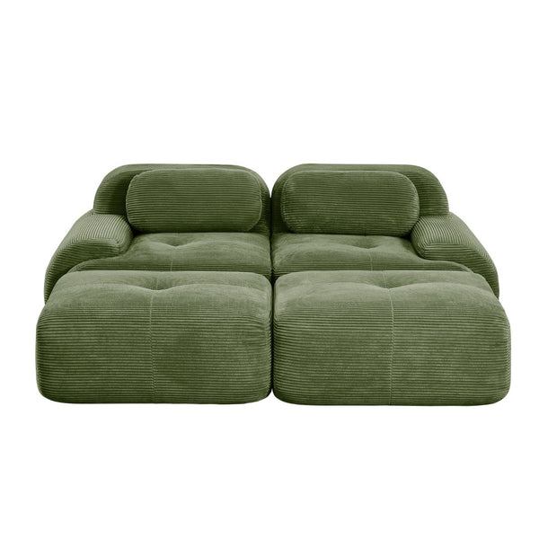English Elm 2-seat Modular Corduroy Sofa Ergonomic Curved Design with Resilient Cushioning for Living Rooms Olive Green W714S01256