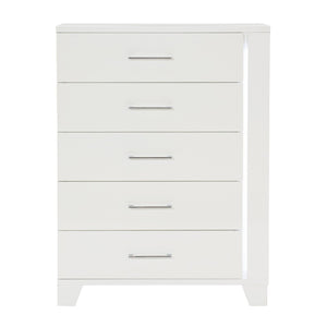 English Elm White High Gloss Lacquered 5 Drawer Chest with Led Strip Modern Bedroom Storage B011P186569