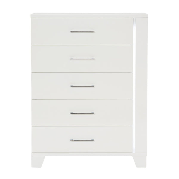 English Elm White High Gloss Lacquered 5 Drawer Chest with Led Strip Modern Bedroom Storage B011P186569