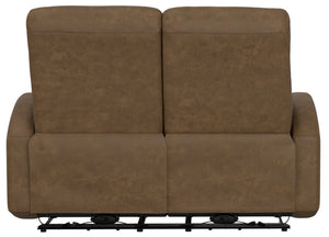 English Elm Beige Manual Reclining Loveseat with Dual Contoured Seats for Compact Living Spaces Brown B361P484466