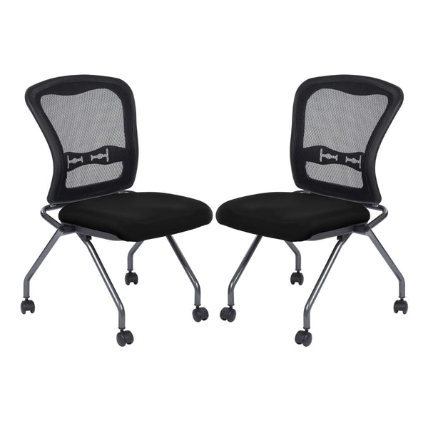 OSP Home Furnishings Soft-flex Pro-line Ii Ergonomic Folding Chair with Mesh Back and Lumbar Support Black 84220-R107