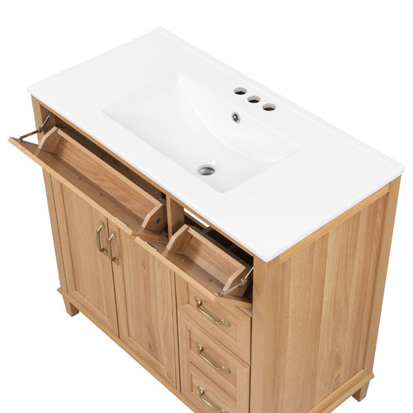 English Elm [video] 36 Inch Freestanding Bathroom Vanity with Ceramic Sink and Soft Close Storage N759P395344N