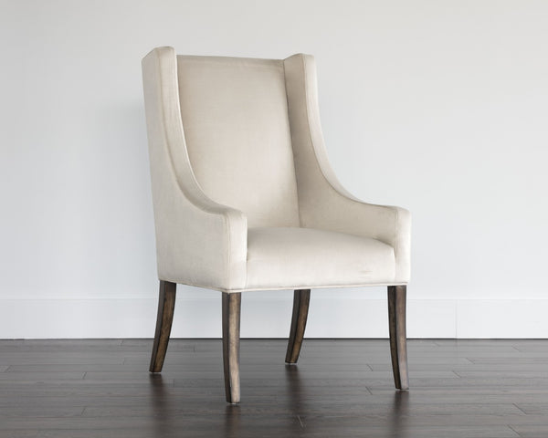 Sunpan AIDEN Dining Armchair - Oversized Wing-Back Design in Soft Piccolo Prosecco with Oak Legs 102754