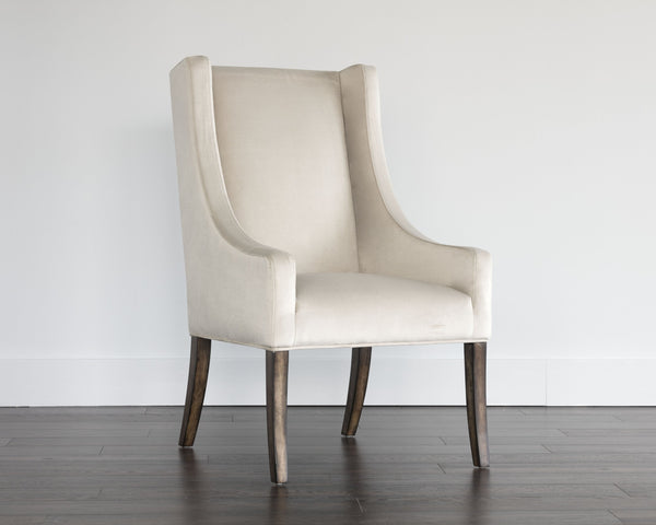 Sunpan Aiden Oversized Wing Back Dining Armchair with Elegant Contoured Arms and Durable Performance Fabric Piccolo Prosecco