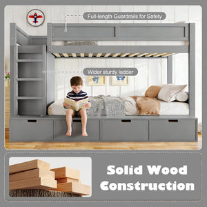 English Elm Twin Triple Bunk Bed Metal L-shaped Frame Sleeps Three Kids White Finish W1580S00474