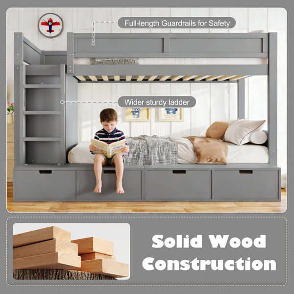 English Elm Twin Triple Bunk Bed Metal L-shaped Frame Sleeps Three Kids White Finish W1580S00474