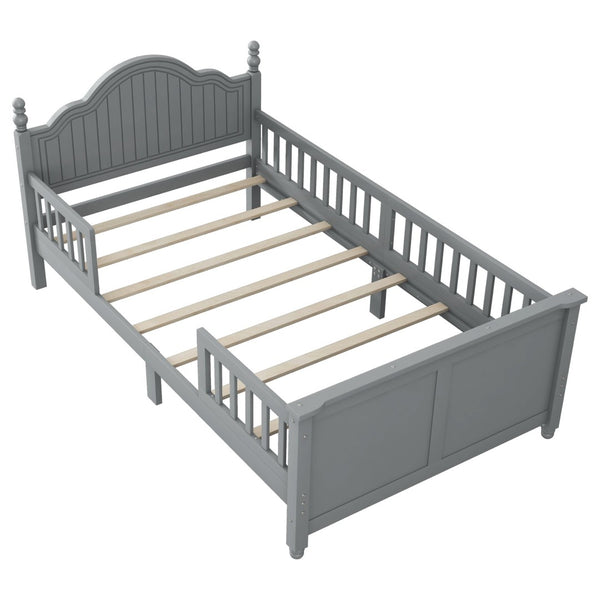 English Elm Twin Low Profile Kids Platform Bed Solid Pine Frame with Guardrails and Storage Grey W2593P411270