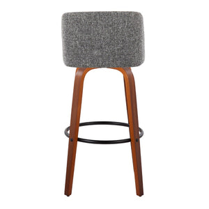 English Elm Toriano 30" Mid-Century Modern Barstools Set Of 2 With Swivel, Walnut Frame & Grey Fabric Upholstery B202S00683-GIGA