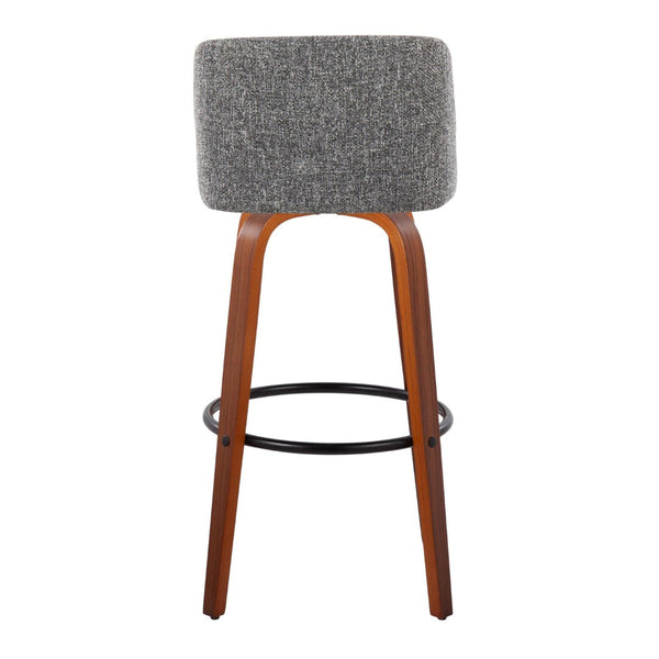 English Elm Toriano 30" Mid-Century Modern Barstools Set Of 2 With Swivel, Walnut Frame & Grey Fabric Upholstery B202S00683-GIGA