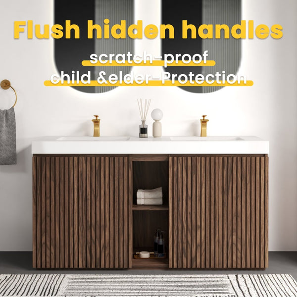 English Elm Emilia 60 Inch Freestanding Oak Vanity with Ceramic Sink and Soft Close Drawers Walnut Brown W1865S00243
