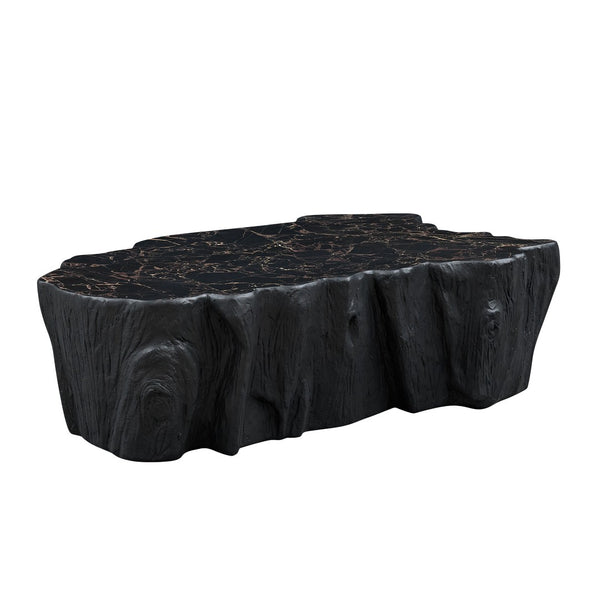 English Elm 48.62 Inch Sculptural Fiberglass Coffee Table Organic Form Gloss Finish Living Room W876P400325