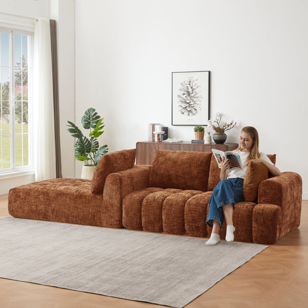 English Elm Chenille L-Shape Oversized Luxury Sectional Sofa - Minimalist Design, Comfy Sleeper For Any Room W2339S00040