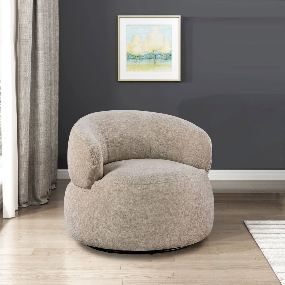 English Elm Modern Barrel Swivel Accent Chair Chenille Upholstery Plush Foam Seat Living Room Light Brown B011P474250