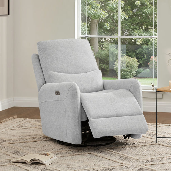 English Elm Jennifer Taylor Home - Dublin 30" Swivel Power Recliner Arm Chair in Saddle Faux Leather with 360° Base and Plush Foam Support Gray B2719P328581
