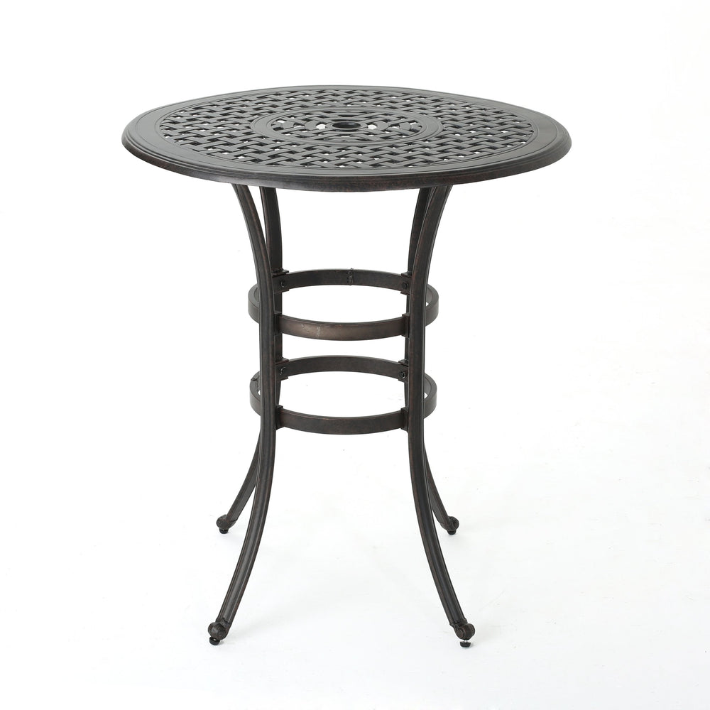 English Elm Christopher Knight Home® - Cast Aluminium BAR TABLE Bronze Lattice Top with Umbrella Hole, Rust‑Resistant Cast Aluminum, 37"H 59161.00