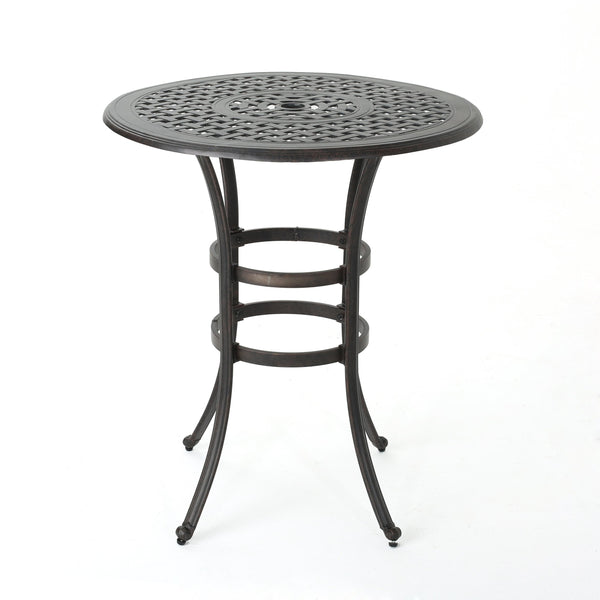 English Elm Christopher Knight Home® - Cast Aluminium BAR TABLE Bronze Lattice Top with Umbrella Hole, Rust‑Resistant Cast Aluminum, 37"H 59161.00