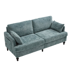English Elm Modern chenille 2-seater sofa with LED lighting, USB charging, storage pocket, sturdy wood legs Lake Blue W395P318545