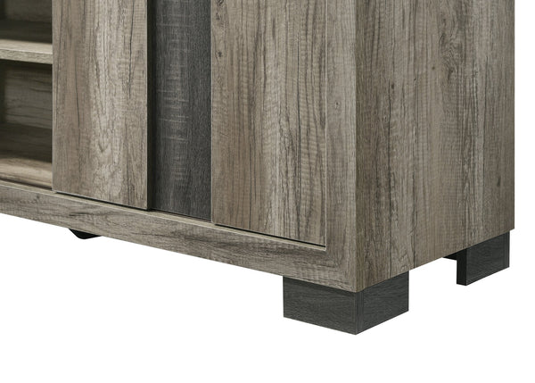 English Elm 1pc Modern Entertainment Console with Industrial Edge, Grey Wood Finish, Open Shelf & Two Drawers Brown Grey 19.69 L x 75 W x 26.38 H B2741P295455
