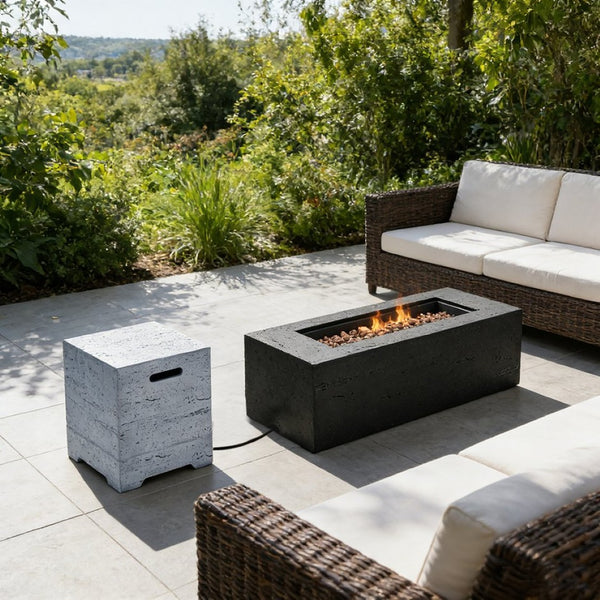 English Elm U_style Rectangular Mgo Propane Fire Pit Set with Tank Cover Table for Patios WY000500AAB