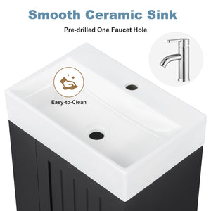 English Elm 20-Inch Compact Bathroom Vanity with Ceramic Sink, Wall-Mounted MDF Cabinet, Modern Space-Saver Design Black N725P314023B
