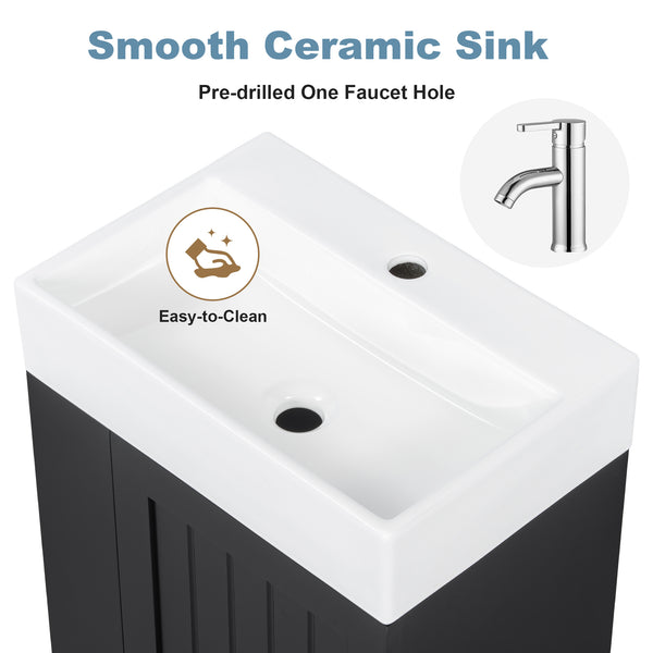 English Elm 20-Inch Compact Bathroom Vanity with Ceramic Sink, Wall-Mounted MDF Cabinet, Modern Space-Saver Design Black N725P314023B