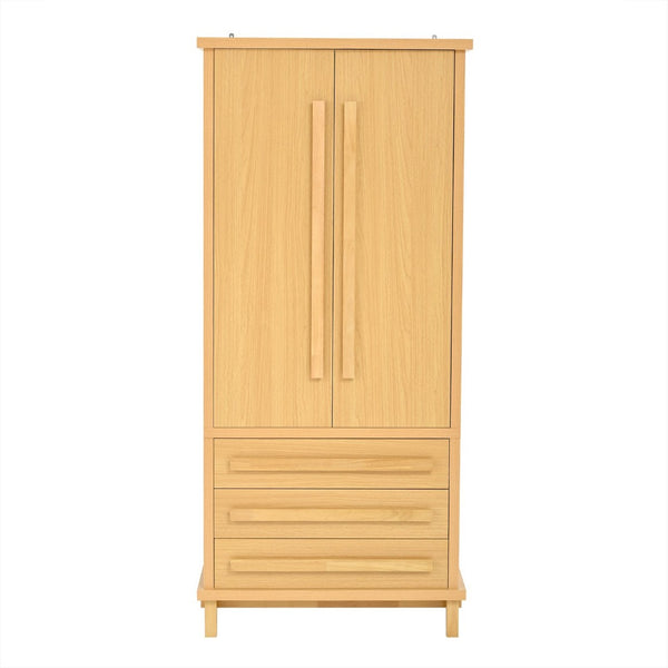 English Elm 70" Tall Pantry Cabinet Rubberwood Legs Three Drawers Six Door Shelves Kitchen Storage Natural N762P326960N