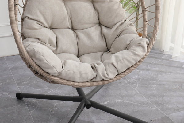 English Elm Outdoor Egg Hanging Chair with Stand Linen Gray - Cozy Wicker Swing, 350lb Sturdy Frame, Indoor/Outdoor Comfort W2500P288868