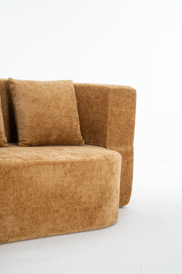 English Elm 3 Seater Convertible Sofa Bed with Chenille Upholstery and High-Density Sponge for Superior Comfort and Support Camel T3903P379833