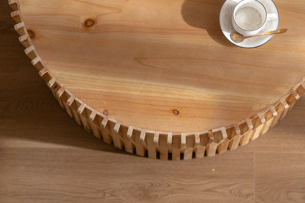 English Elm 31.5" Retro Cylindrical Coffee Table with Vertical Relief Texture, No Assembly, Easy-Clean Rustic Charm W757P183279