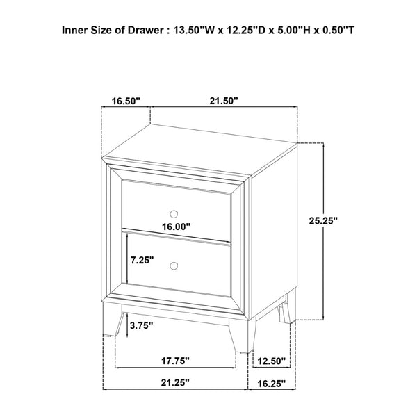 English Elm 2-drawer Nightstand Melamine Veneer Brass Hardware Modern Bedroom Bedside Table B016P459868