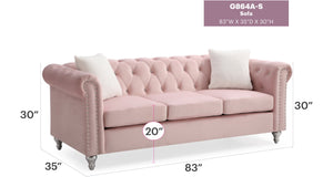 English Elm Raisa Velvet Tufted Sofa with Jeweled Buttons, Nailhead Accents, Pocketed Coil Cushions & Pillows Pink 15 L x 26 W x 34 H B078S00105