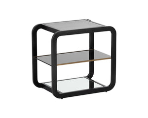 Sunpan Ambretta Side Table - Modern Elegance with Smoked Glass, Black Stainless Steel Frame & Mirror Shelf