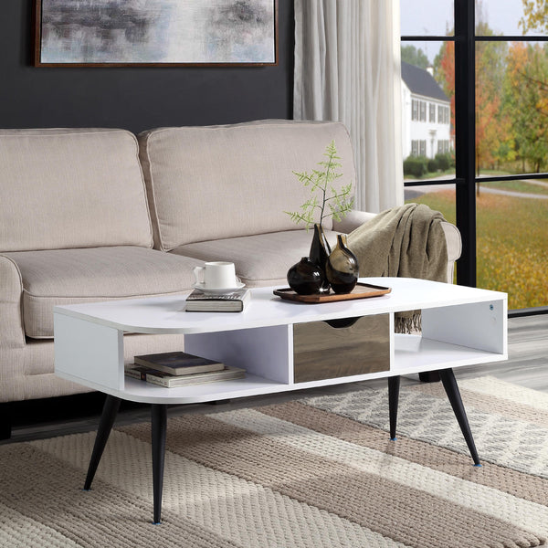 English Elm Rectangular Modern Coffee Table with Wood Top and Metal Frame, Two-Tone Finish for Stylish Living White+Black B016P312874