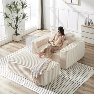 English Elm 75-Inch Corduroy Sponge Lounge Chair With Removable Footrest – Stylish, Comfortable, No Assembly Needed! W834P206099