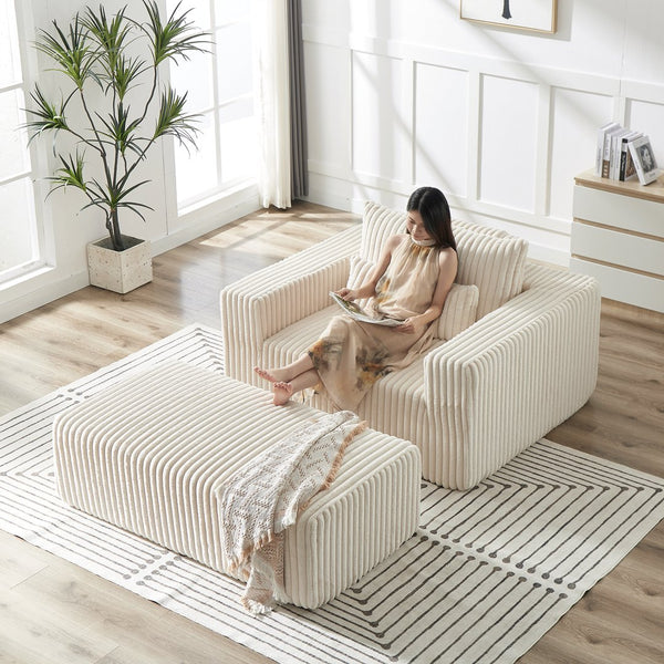 English Elm 75-Inch Corduroy Sponge Lounge Chair With Removable Footrest – Stylish, Comfortable, No Assembly Needed! W834P206099