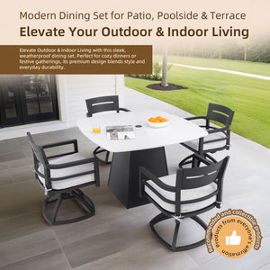 English Elm 5-Piece Outdoor Dining Set With 44" Rounded Square Table & Swivel Rockers - Stylish, Durable, Weather-Resistant! W1886S00024