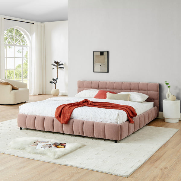 English Elm King Upholstered Bed Frame with Plush Chenille Headboard, Modern Storage Drawers & Solid Assembly-Friendly Design Pink W487P235312