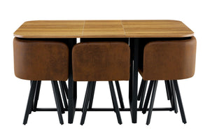 English Elm 7-piece Melamine Dining Set with Pu Cushioned Chairs and Black Iron Frame W3875S00015