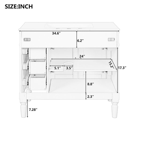 English Elm 36" Freestanding Bathroom Vanity Solid Wood Cabinet with Ceramic Sink and Soft Close Storage N729P300165N