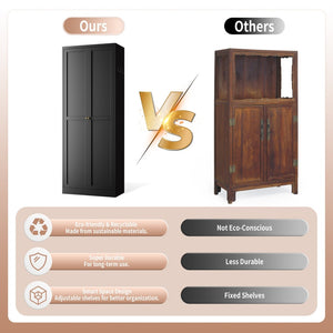 English Elm 61" Matte Black Steel Freestanding Pantry Cabinet with 4 Adjustable Shelves Modern Farmhouse T2398P465984