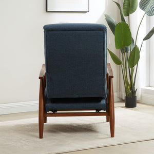 English Elm Tustin Mid-century Push Back Recliner with Chestnut Wood Arms and Performance Fabric Blue B050P429144