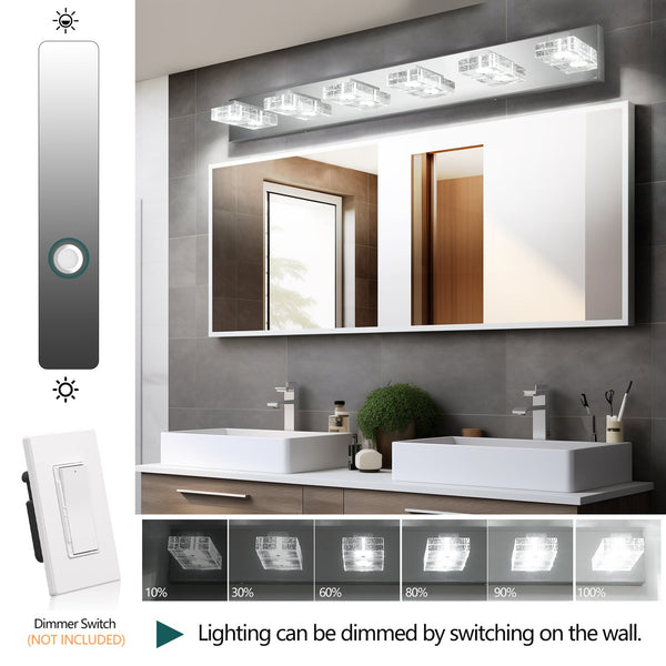 English Elm 38" Modern 6-Light LED Vanity Light with Square Acrylic Shades, Moisture-Proof Wall Fixture for Bathroom Mirror Chrome W2312P374928