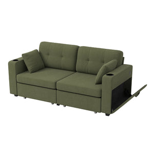 English Elm Sofas for Living Room Chenille Three Seat Couch with Usb Charging Storage and Cup Holder Olive W395S00146