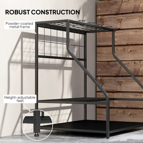 English Elm Multi-purpose Metal Garden Tool Rack Three Tier Corner Storage for Shed or Garage T3971P425442