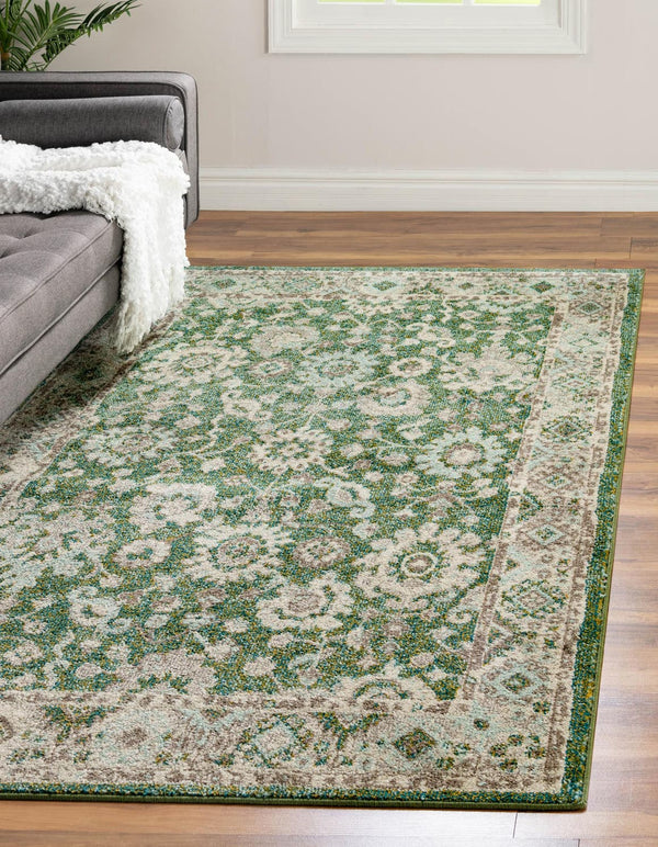 Unique Loom Penrose Krystle Machine Made Floral Rug Green, Beige/Ivory/Light Blue 8' 0" x 10' 0"
