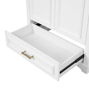 English Elm 30" Elegant Bathroom Vanity with Ceramic Sink, French-Inspired Compact Cabinet with Drawer & Shelf White N710P317676K