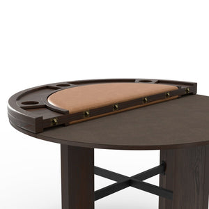 English Elm Gorman Walnut Game Dining Table Set with Faux Leather Nailhead Chairs for 4 B050S00040