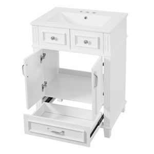 English Elm 24'' Retro Bathroom Vanity Solid Rubberwood Frame Ceramic Sink Soft Close Storage White N710P405405K