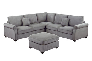 English Elm 4pc Corduroy Sectional Sofa Set with Ottoman Corner Wedge and Low-profile Modern Legs Fog B011S02224