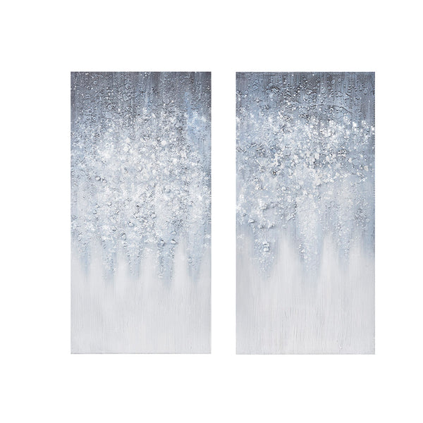 JLA Home Madison Park - Heavily textured 2-piece canvas wall art set with glitter embellishments, cool blue winter abstract décor MP95C-0197